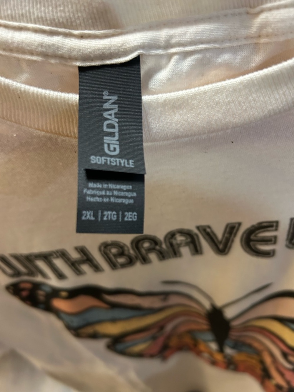 Gildan White Short Sleeve Tee with Colorful Butterfly and Text - Picture 2 of 3